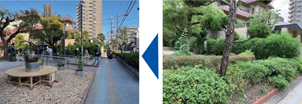 東駅前公園での実施の様子(通りに面する公園の入口部分での休憩空間の創出)