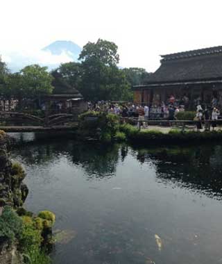 忍野八海の湧水越しに見る夏の富士山