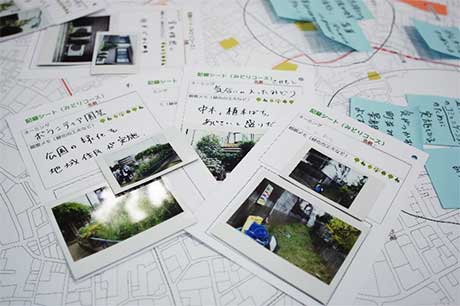 調査カード:収集したまちなか園芸技術をもとに、地区で実践したいまちなか園芸やその効果について話し合いを行いました。