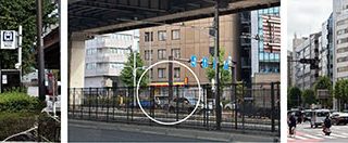 岩本町交差点より　左：神田岩本町店　中：岩本町和泉橋店　右：岩本町3丁目店